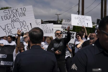 Protest over Pride month assembly at Los Angeles school turns violent | California – The Guardian