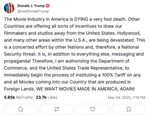 Trump announces 100% tariffs on movies made overseas, surprising studios – Los Angeles Times