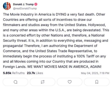 Trump announces 100% tariffs on movies made overseas, surprising studios – Los Angeles Times